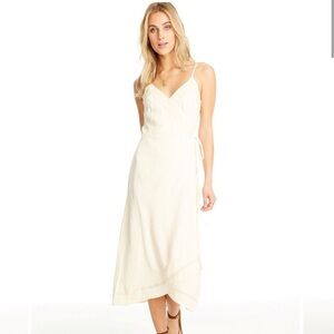 Saltwater Luxe Cream Floral Jacquard Wrap Dress Large Feminine Dainty Beach Boho